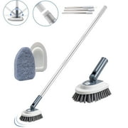 HUIMART 2-in-1 Tile Tub Scrubber with 50'' Extendable Long Handle Stiff Bristles Scouring Pads Microfiber for Cleaning Bathtub Shower Wall Bathroom Toilet